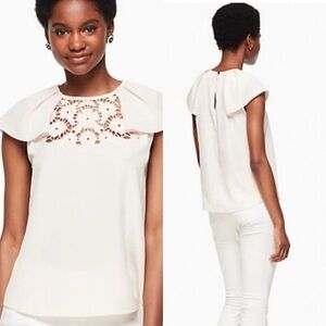 Kate Spade Size XS Lace Embroidered Top Rose Dew Pale Pink Flutter Sleeves